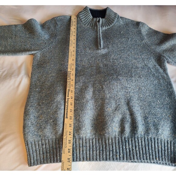 LL Bean Mens M 1/4 Zip Sweater Shetland Wool Blue Corduroy Elbow Patches Preppy - Picture 11 of 12